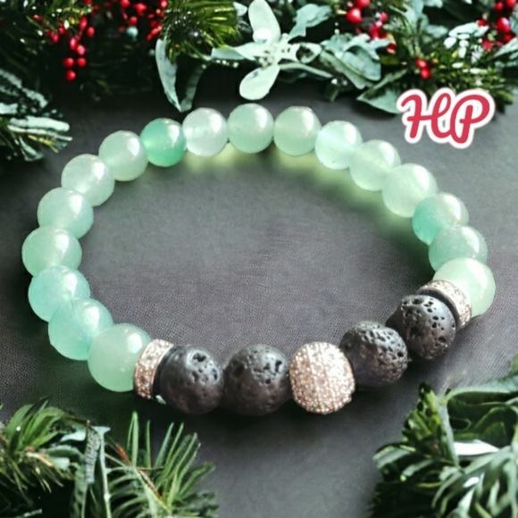 Green Aventurine  Gemstone & Lava Stone Handcrafted Braceket with Silver Accents - Picture 5 of 5